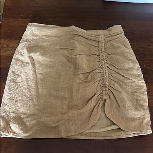 H&M Tan Ruched Pencil Mini Skirt